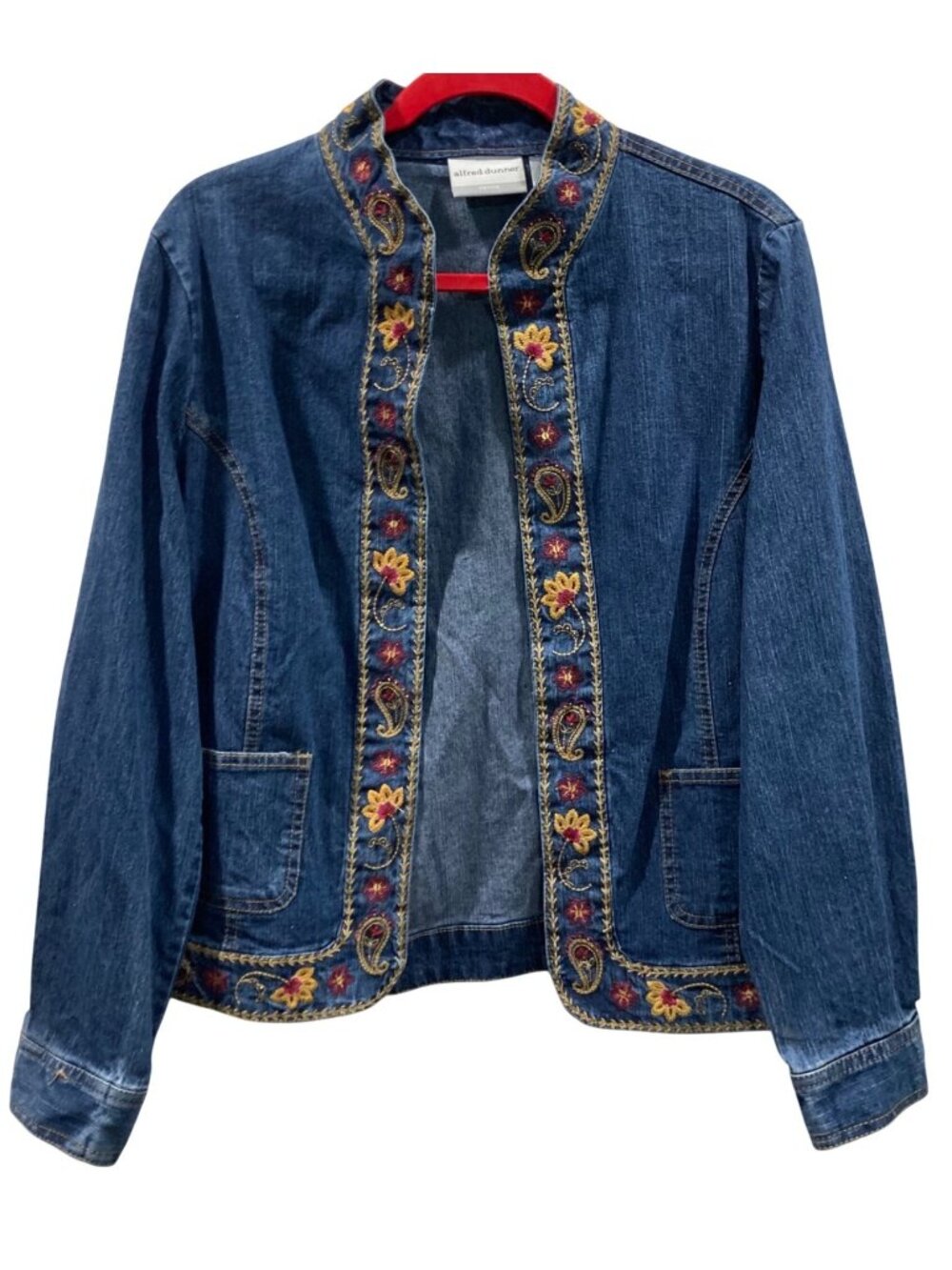 Alfred Dunner Floral Embroidered Denim Jacket 12P Blue Concert Cottagecore Boho